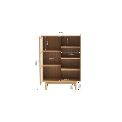 Buffet NALORA effet chêne et cannage rotin 1 porte 80cm