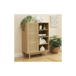 Buffet NALORA effet chêne et cannage rotin 1 porte 80cm