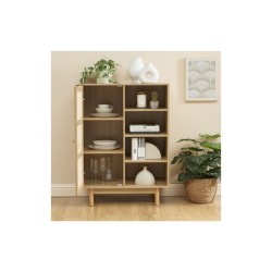 Buffet NALORA effet chêne et cannage rotin 1 porte 80cm