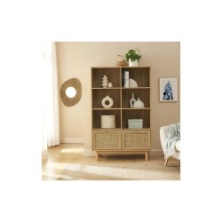 Bibliothèque NALORA effet chêne et cannage rotin 100cm