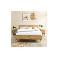 Lit double ELARA cannage rotin 140x190 sommier inclus