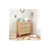 Commode enfant MAREO rose et cannage rotin 3 tiroirs 80cm